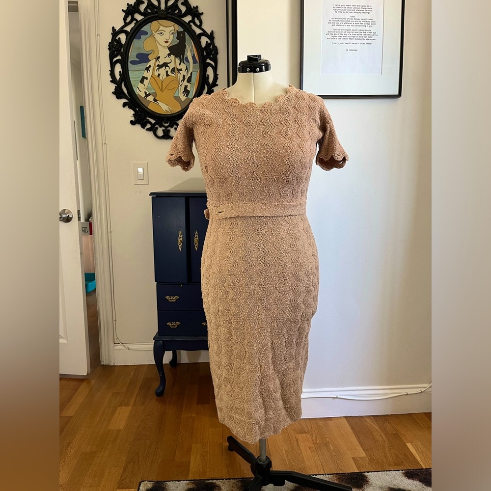 Vintage knit wiggle dress gold lurex metallic